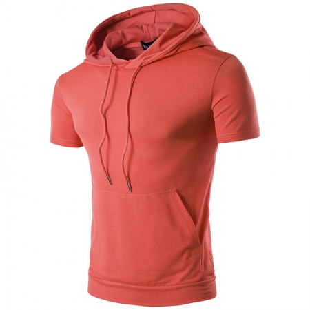 Summer Solid Color Cotton Short-Sleeved Casual Trendy Men's Hooded T-Shirt